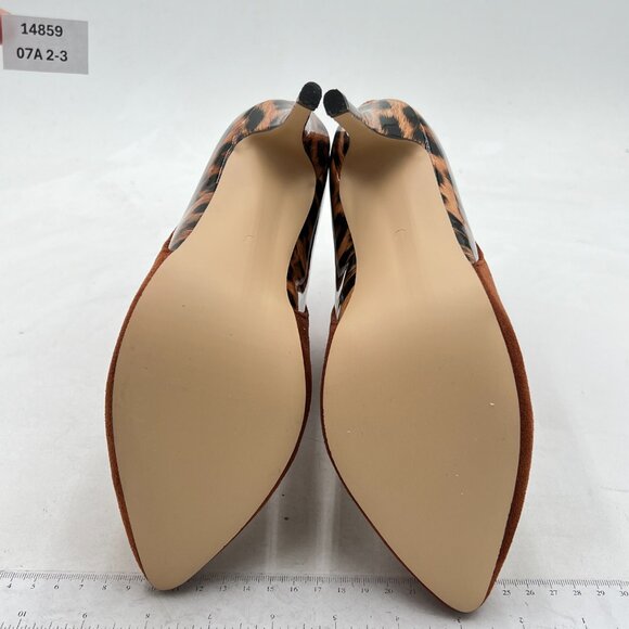 FSJ Brown High Heel Ankle Boots Leopard Print Pointed Toe Stilettos Zipper Shoes - Picture 7 of 8